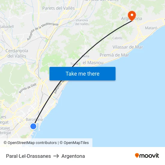 Paral·Lel-Drassanes to Argentona map