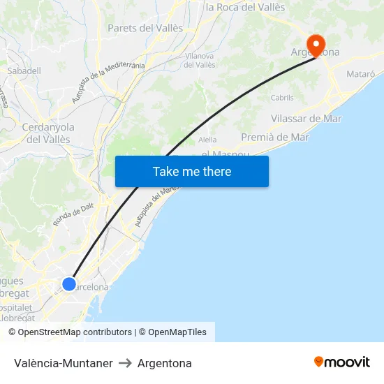 València-Muntaner to Argentona map