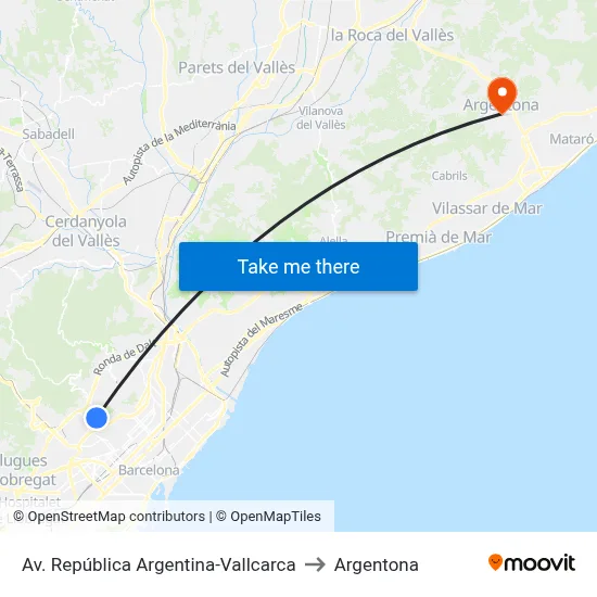 Av. República Argentina-Vallcarca to Argentona map
