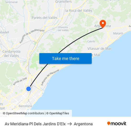 Av Meridiana-Pl Dels Jardins D'Elx to Argentona map