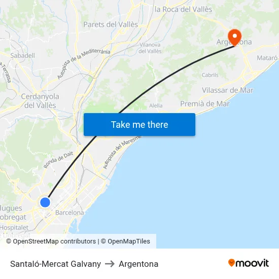 Santaló-Mercat Galvany to Argentona map