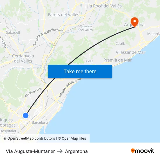 Via Augusta-Muntaner to Argentona map