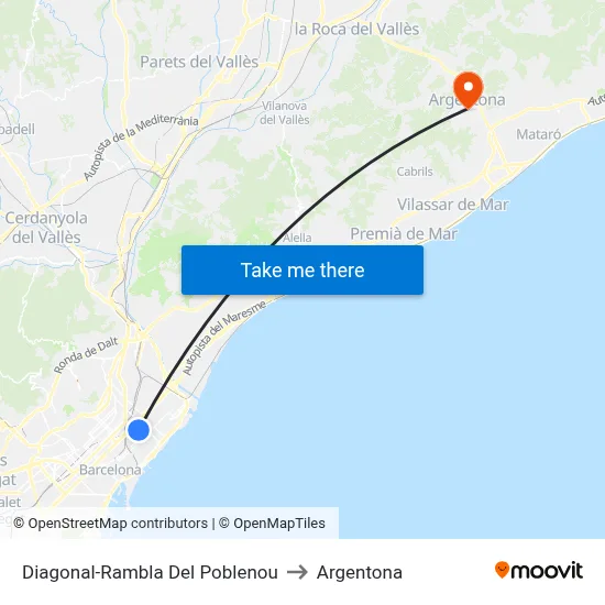 Diagonal-Rambla Del Poblenou to Argentona map