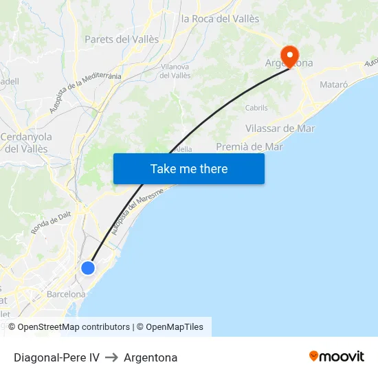 Diagonal-Pere IV to Argentona map