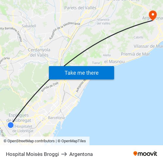 Hospital Moisès Broggi to Argentona map