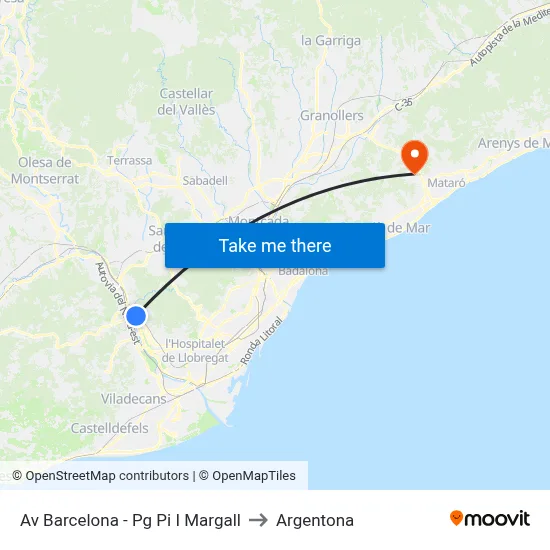Av Barcelona - Pg Pi I Margall to Argentona map