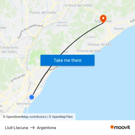Llull-Llacuna to Argentona map