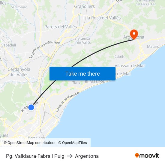 Pg. Valldaura-Fabra I Puig to Argentona map