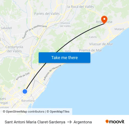 Sant Antoni Maria Claret-Sardenya to Argentona map