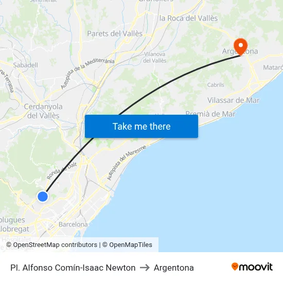 Pl. Alfonso Comín-Isaac Newton to Argentona map