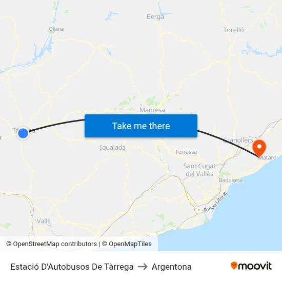 Estació D'Autobusos De Tàrrega to Argentona map