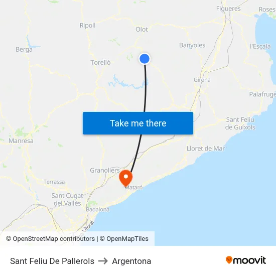 Sant Feliu De Pallerols to Argentona map