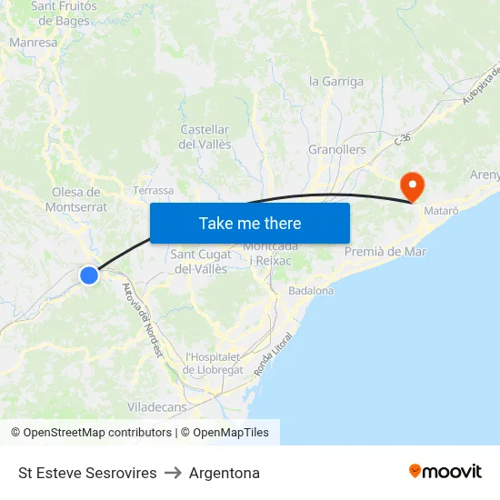 St Esteve Sesrovires to Argentona map