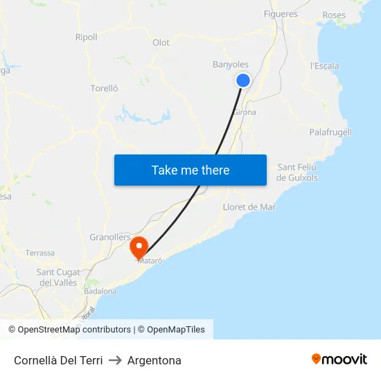 Cornellà Del Terri to Argentona map