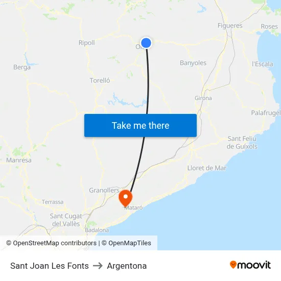 Sant Joan Les Fonts to Argentona map
