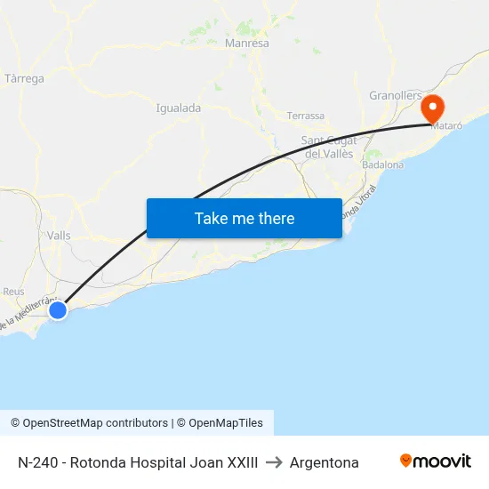 N-240 - Rotonda Hospital Joan XXIII to Argentona map