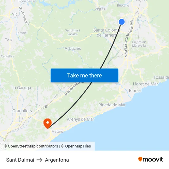 Sant Dalmai to Argentona map