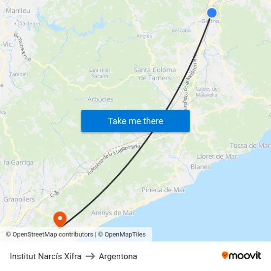 Institut Narcís Xifra to Argentona map