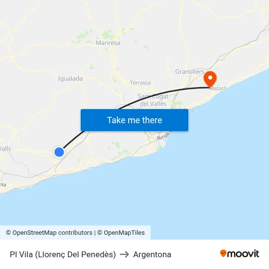 Pl Vila (Llorenç Del Penedès) to Argentona map