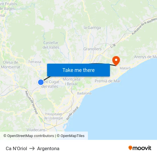 Ca N'Oriol to Argentona map