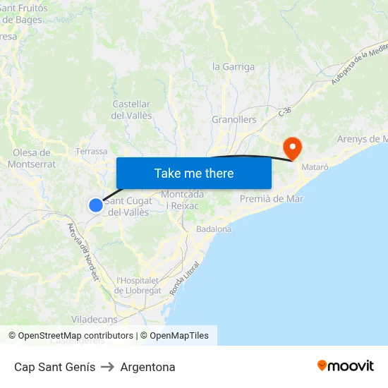 Cap Sant Genís to Argentona map