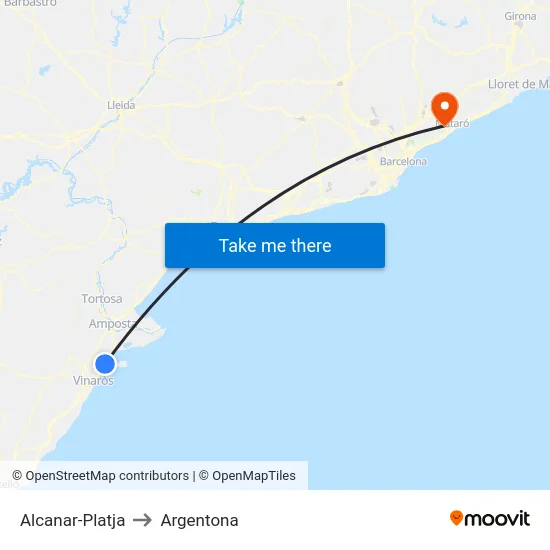 Alcanar-Platja to Argentona map