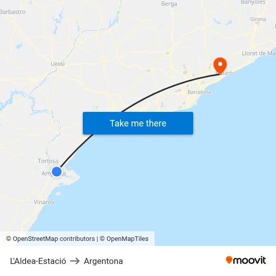 L'Aldea-Estació to Argentona map