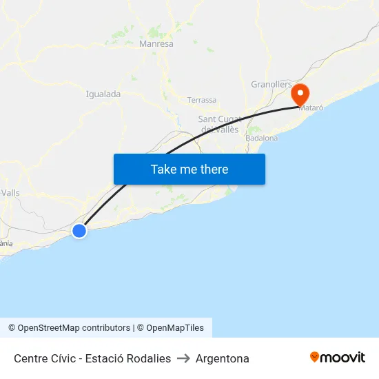 Centre Cívic - Estació Rodalies to Argentona map