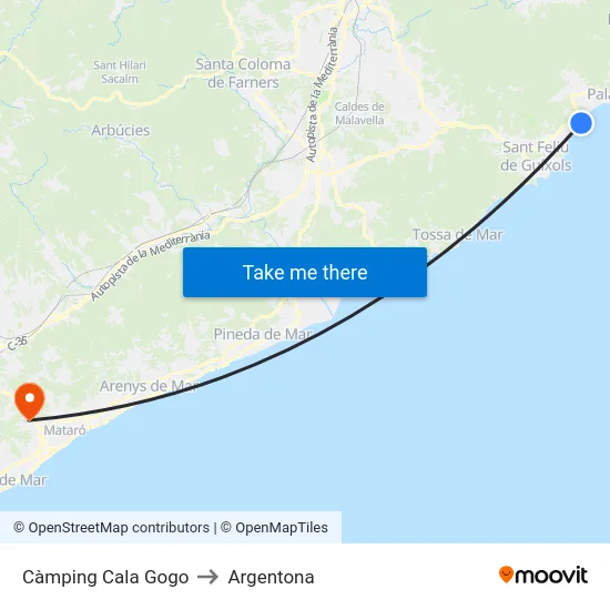 Càmping Cala Gogo to Argentona map