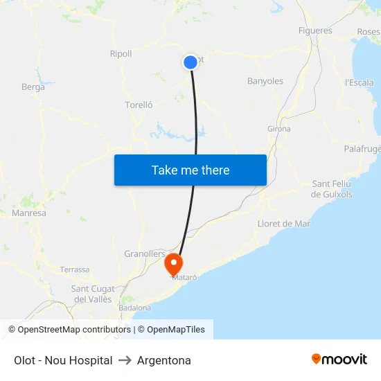 Olot - Nou Hospital to Argentona map