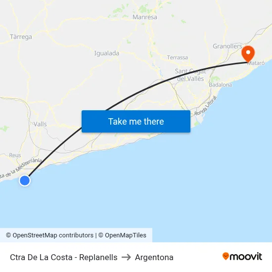 Ctra De La Costa - Replanells to Argentona map