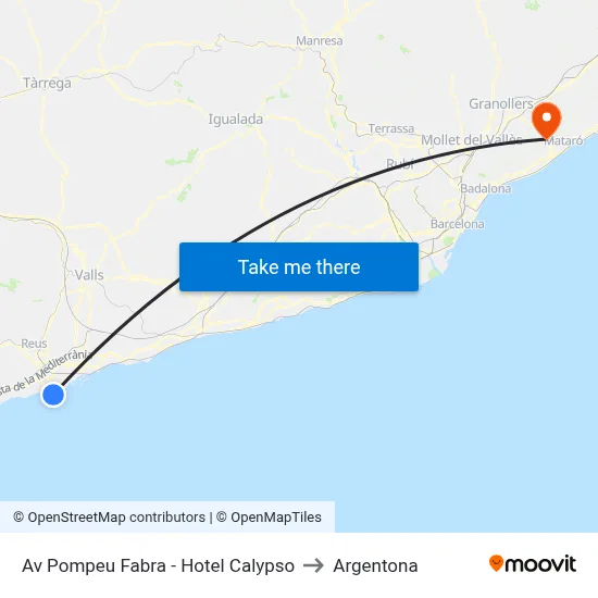 Av Pompeu Fabra - Hotel Calypso to Argentona map