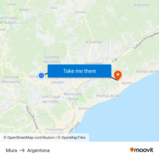 Mura to Argentona map
