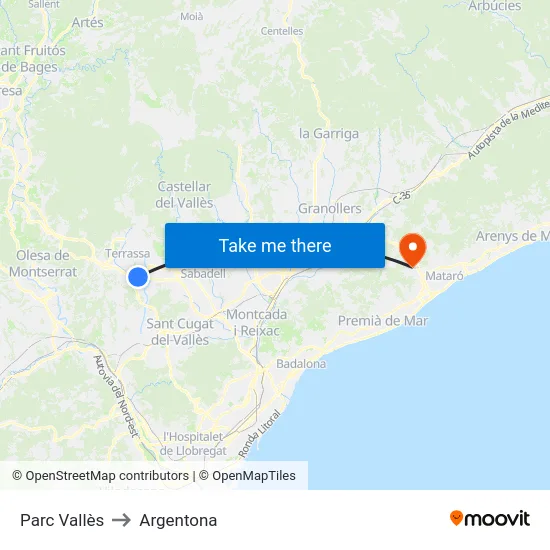Parc Vallès to Argentona map