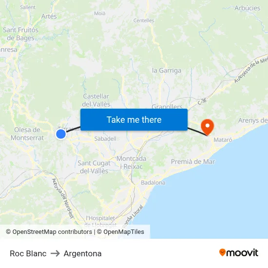 Roc Blanc to Argentona map