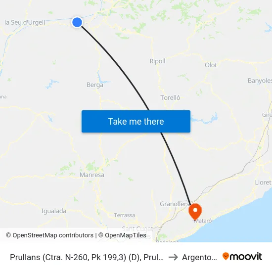 Prullans (Ctra. N-260, Pk 199,3) (D), Prullans to Argentona map