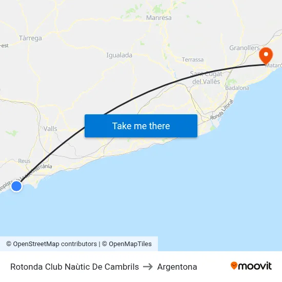Rotonda Club Naùtic De Cambrils to Argentona map