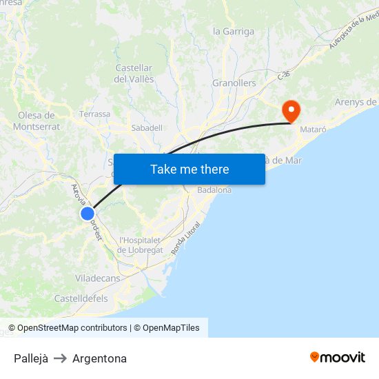 Pallejà to Argentona map