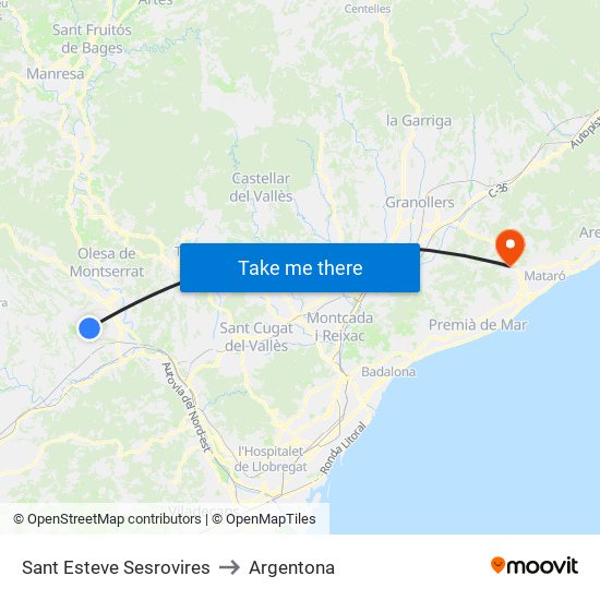 Sant Esteve Sesrovires to Argentona map