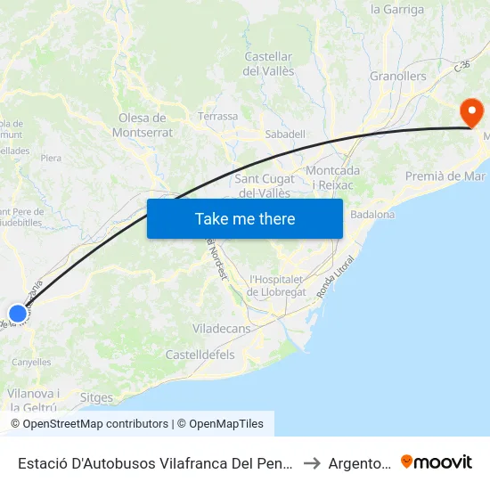 Estació D'Autobusos Vilafranca Del Penedès to Argentona map