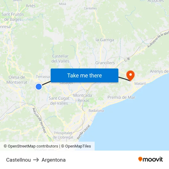 Castellnou to Argentona map