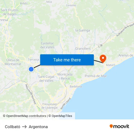 Collbató to Argentona map