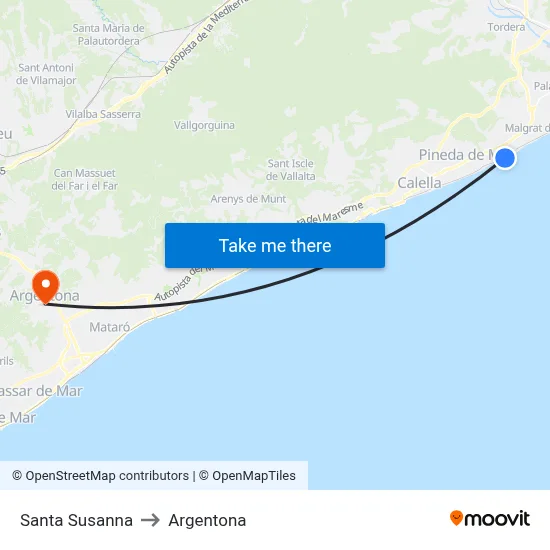 Santa Susanna to Argentona map