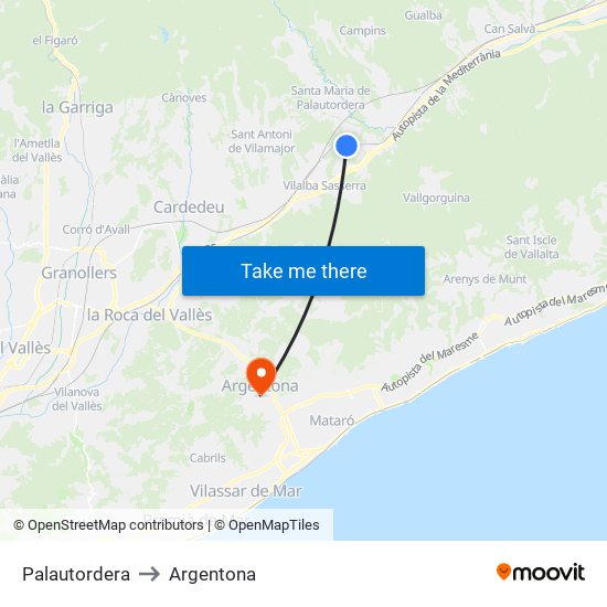 Palautordera to Argentona map
