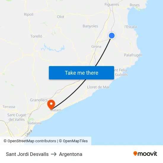 Sant Jordi Desvalls to Argentona map