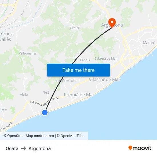 Ocata to Argentona map