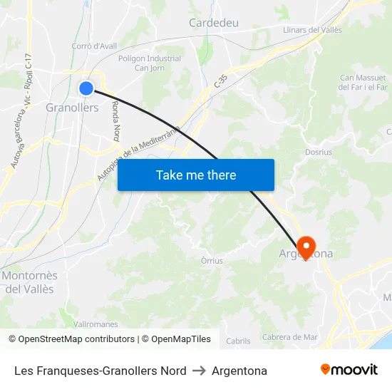 Les Franqueses-Granollers Nord to Argentona map