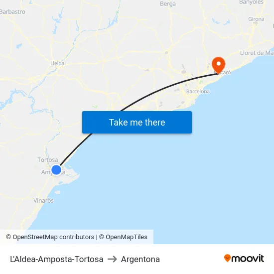 L'Aldea-Amposta-Tortosa to Argentona map