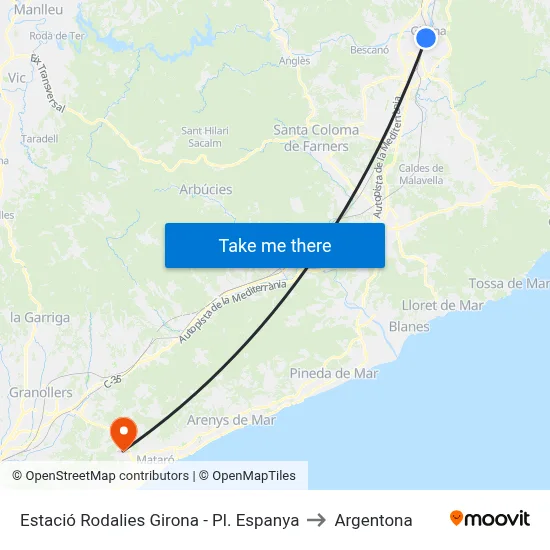 Estació Rodalies Girona - Pl. Espanya to Argentona map