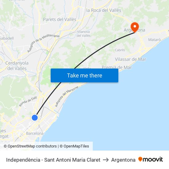 Independència - Sant Antoni Maria Claret to Argentona map